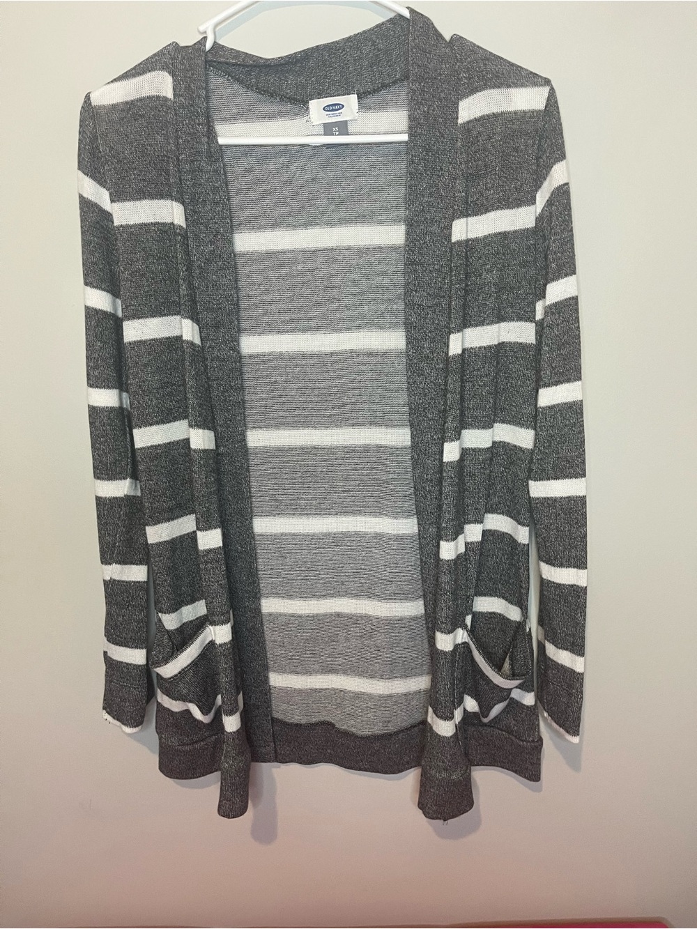 Old Navy Gray and White Striped Open-Front Women's Cardigan xs